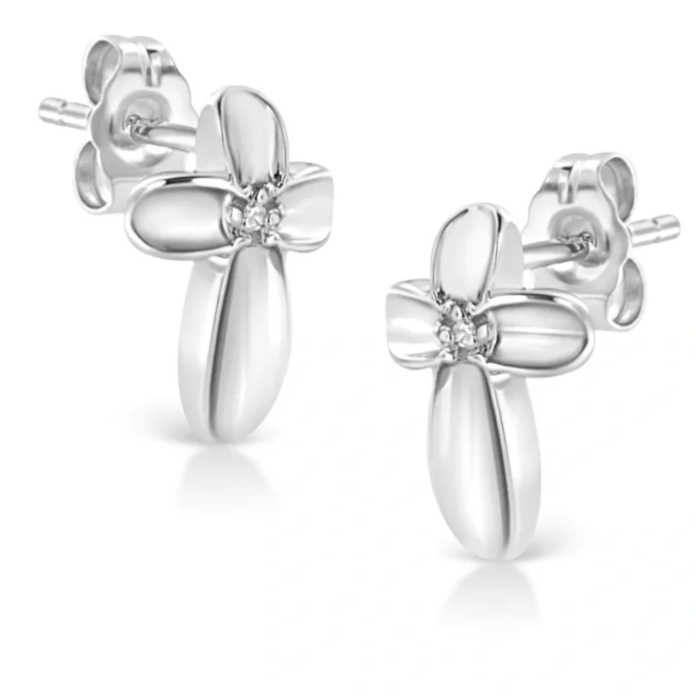 Haus of Brilliance 925 Sterling Silver Diamond Accent Floral Cross Stud Earrings